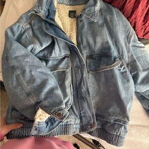 Wild Fable oversized denim bomber jacket with Sherpa lining